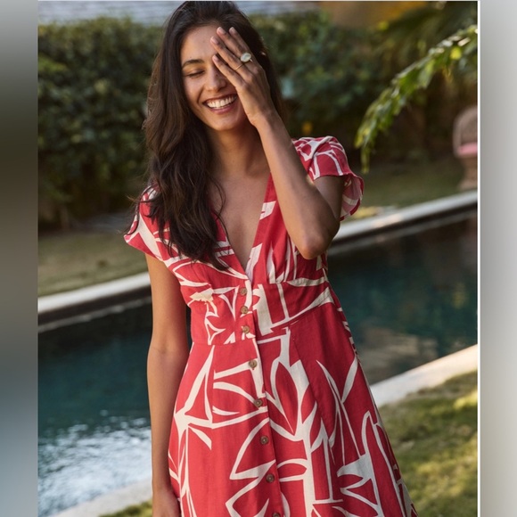 MARINE LAYER Camila Mini Dress Red and White V-Neck Size Medium - Picture 4 of 11